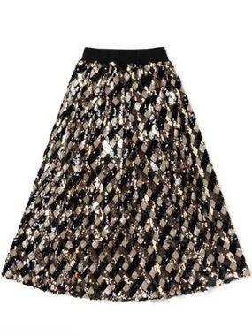 BURU Black and Gold Sequin A-Line Maxi Skirt - NEW, NEVER WORN